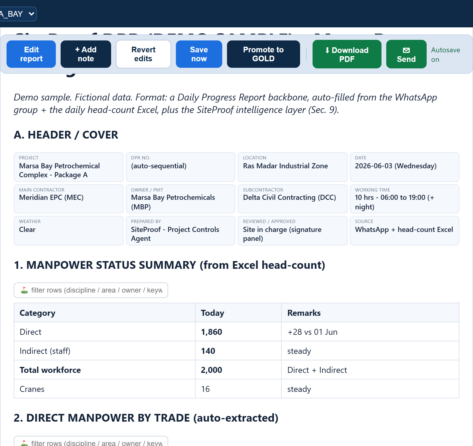 The real SiteScribe daily progress report